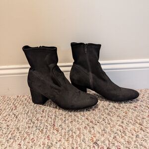 Unisa Black Suede-Look Ankle Boots with Block Heel